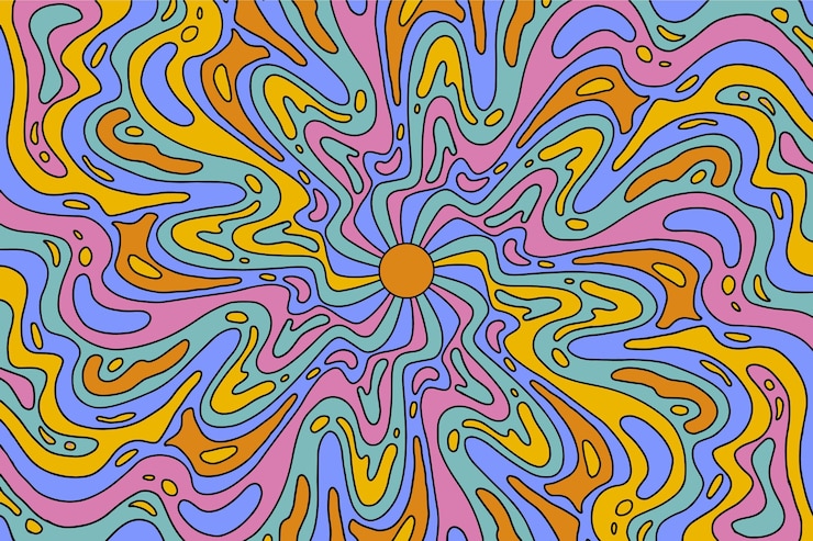 Vecteur gratuit fond psychédélique groovy dessiné à la main