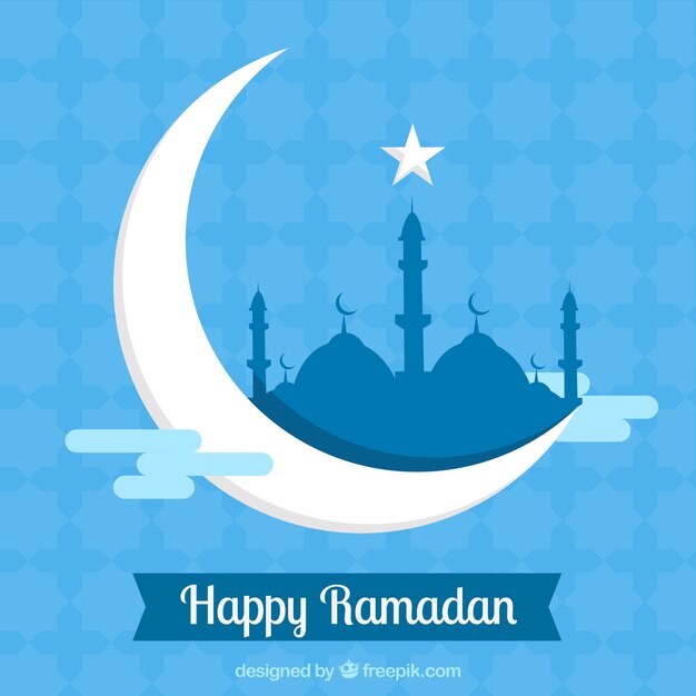 Fond ramadan bleu avec lune et mosquée