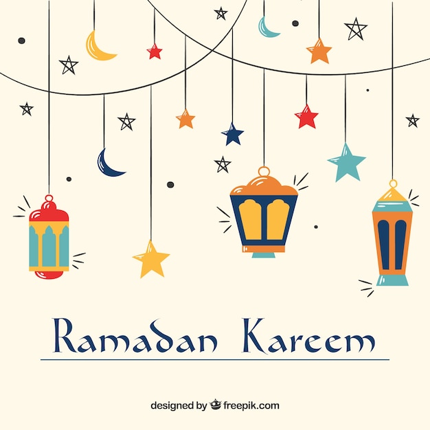 Vecteur gratuit fond de ramadan avec des lampes en style dessiné à la main