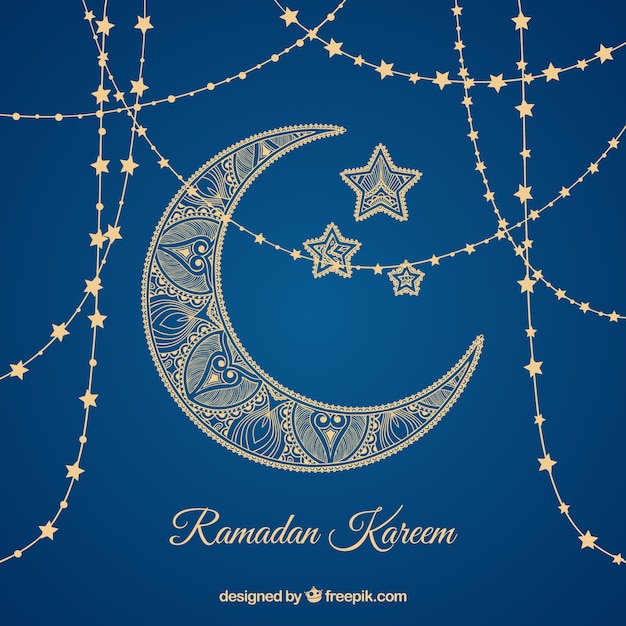 Vecteur gratuit fond de ramadan avec la lune d'or et les étoiles