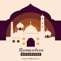 Vecteur gratuit fond de ramadan avec la mosquée dans le style plat