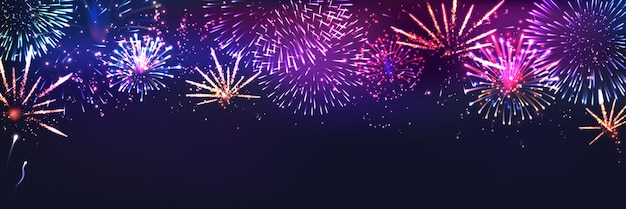 Fond Réaliste D'animation De Feu D'artifice Avec Illustration Vectorielle De Symboles De Célébration Et De Vacances