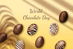 Vecteur gratuit fond réaliste de la journée mondiale du chocolat avec des bonbons au chocolat