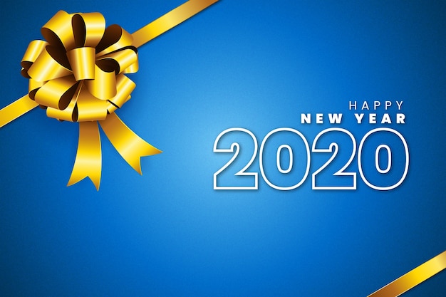 Fond réaliste de nouvel an 2020 avec noeud cadeau doré