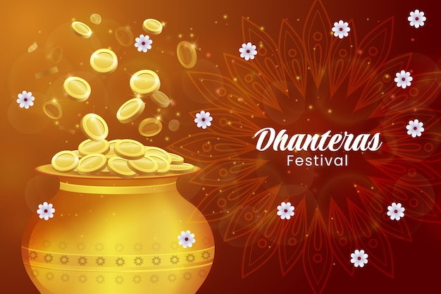 Vecteur gratuit fond réaliste pour la célébration du festival dhanteras