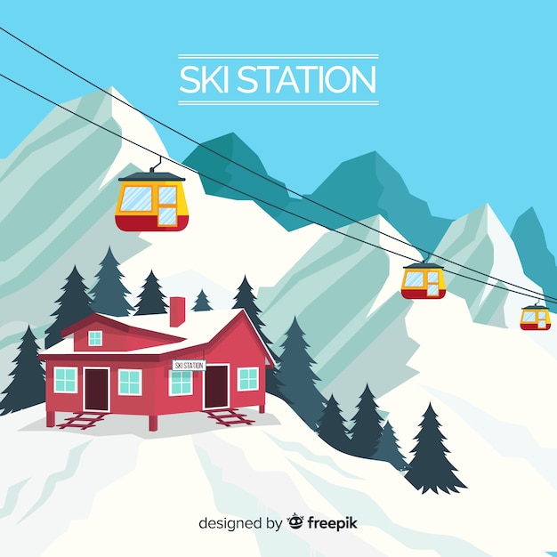 Fond Réaliste De La Station De Ski