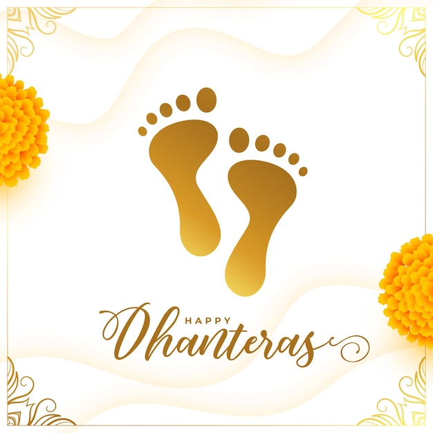 Vecteur gratuit fond religieux de dhanteras heureux avec des pieds de déesse dorés et un vecteur de conception de fleurs