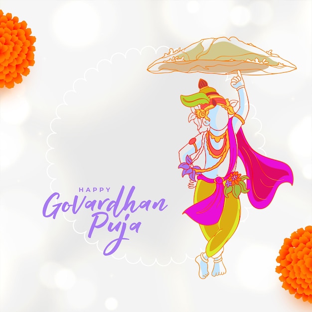 Vecteur gratuit fond religieux hindou govardhan puja avec vecteur de décoration florale