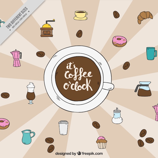 Fond Rétro Avec Des Bonbons Et Des éléments De Café Dessinés à La Main