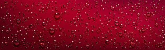 Fond rouge avec des gouttelettes d'eau transparentes