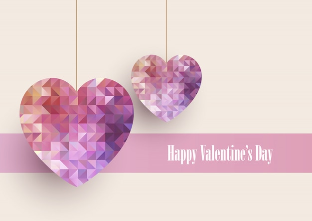 Vecteur gratuit fond saint-valentin avec des coeurs low poly