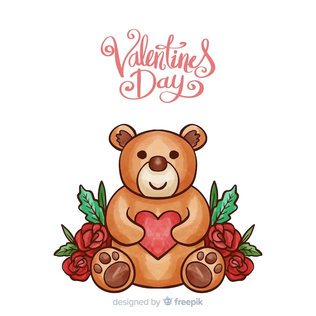 Vecteur gratuit fond de saint valentin dessiné main ours en peluche