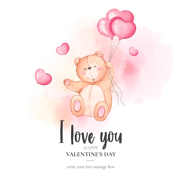 Fond de Saint-Valentin mignon avec ours en peluche aquarelle