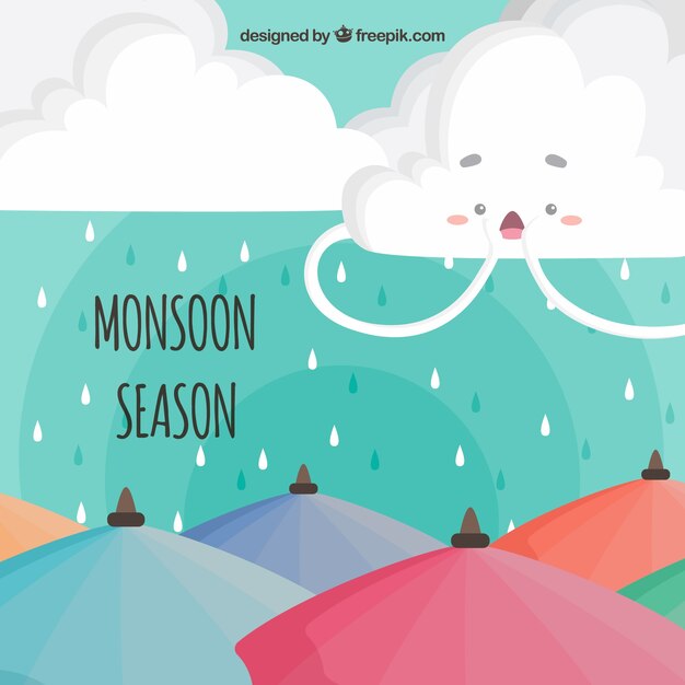 Fond De Saison De Mousson Avec Des Parapluies