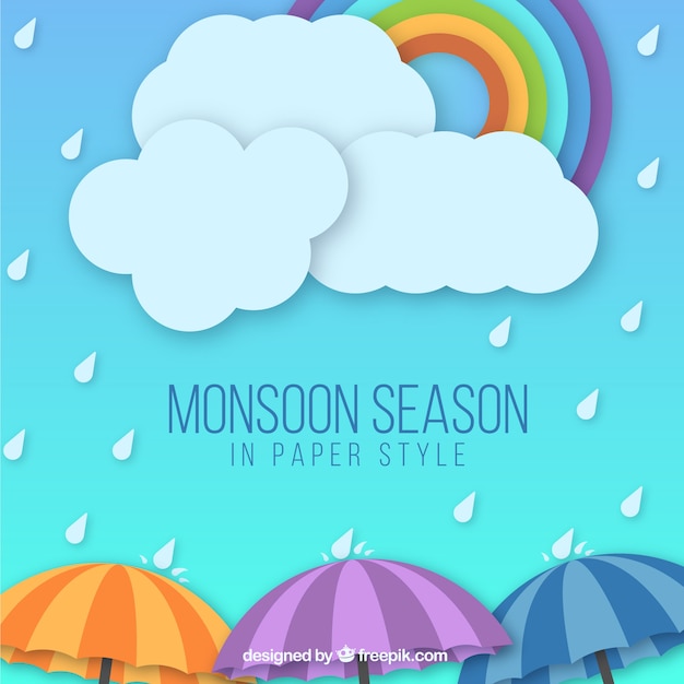 Vecteur gratuit fond de saison de mousson avec des parapluies