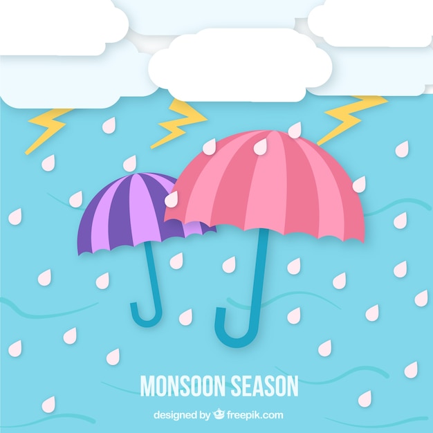 Vecteur gratuit fond de saison de mousson avec des parapluies