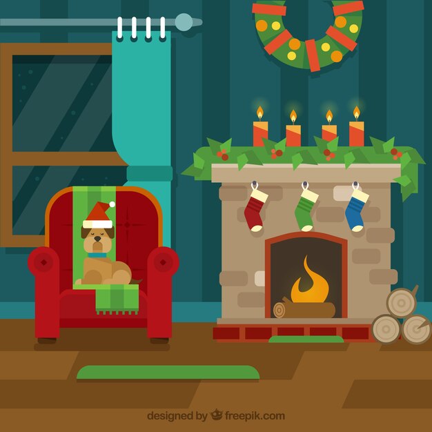 Fond de scène de Noël mignon avec cheminée