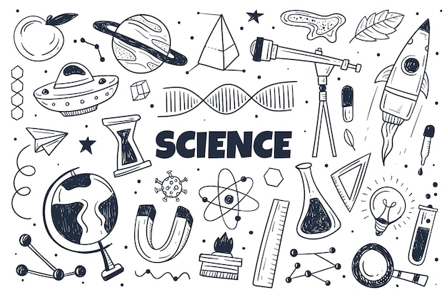 Vecteur gratuit fond de science dessiné à la main avec des éléments définis