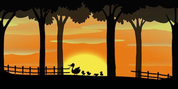 Vecteur gratuit fond de silhouette avec des canards à la ferme