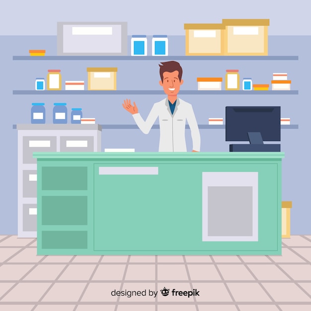 Vecteur gratuit fond simple souriant pharmacien