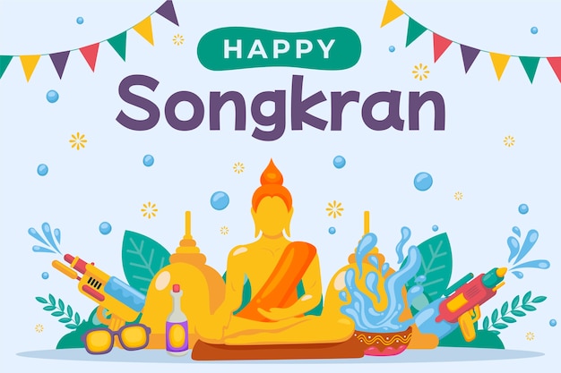 Vecteur gratuit fond de songkran plat