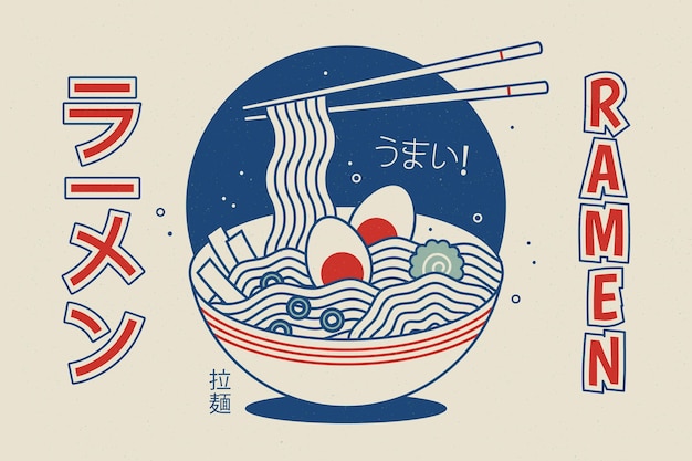 Vecteur gratuit fond de soupe ramen géométrique vintage