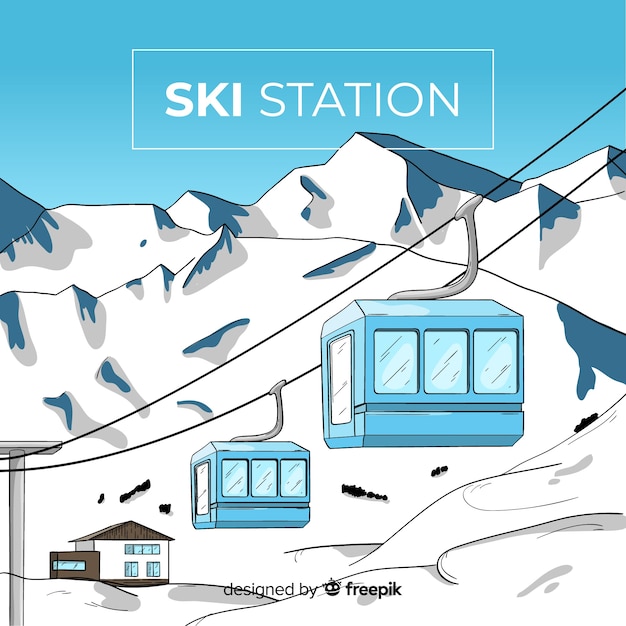 Fond de station de ski dessiné à la main