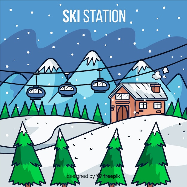 Vecteur gratuit fond de station de ski