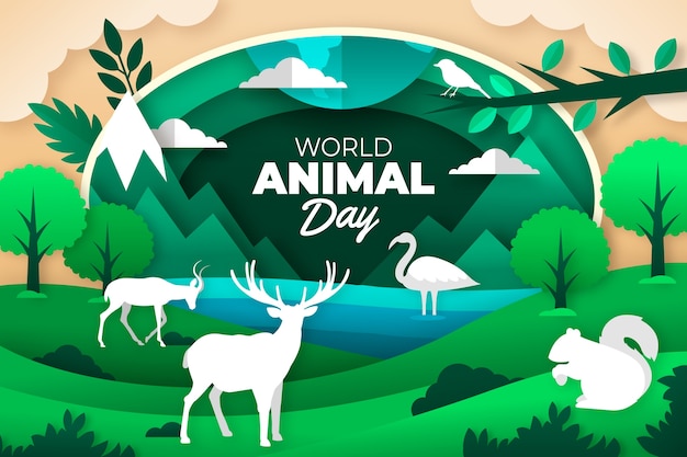 Vecteur gratuit fond de style papier pour la célébration de la journée mondiale des animaux