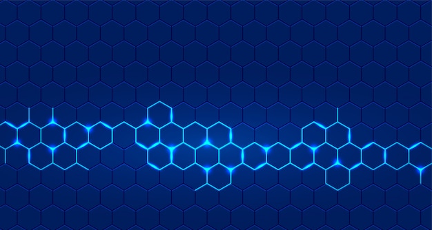 Fond de technologie bleu avec hexagonal incandescent