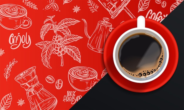 Vecteur gratuit fond de temps de café réaliste avec une tasse de café