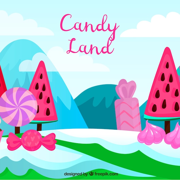 Fond de terres colorées de bonbons dans un style dessiné à la main