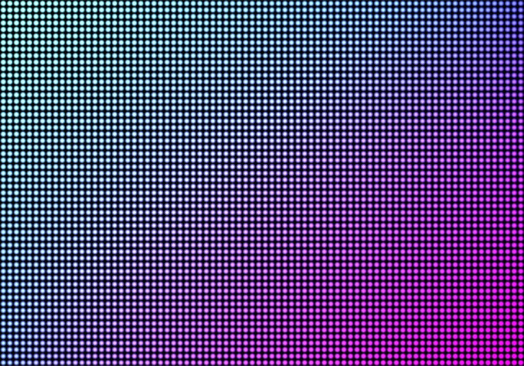 Vecteur gratuit fond de texture d'écran de mur vidéo led, panneau de télévision de grille de points de diode lumineuse de couleur bleue et violette, écran lcd avec motif de pixels, moniteur numérique de télévision, illustration vectorielle 3d réaliste