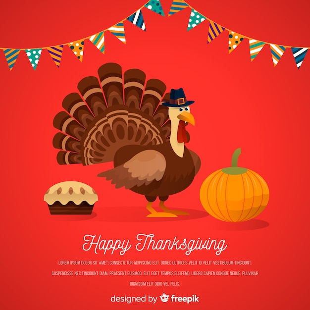 Vecteur gratuit fond de thanksgiving day design plat avec la turquie