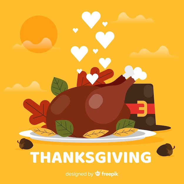 Vecteur gratuit fond de thanksgiving day design plat avec la turquie