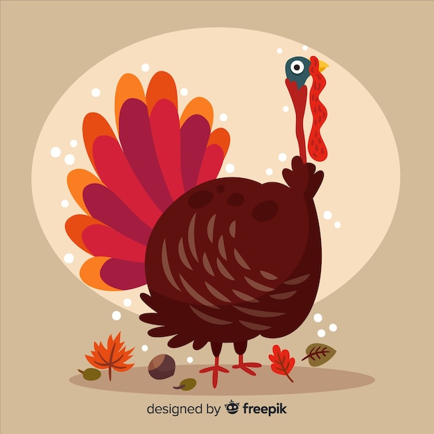 Vecteur gratuit fond de thanksgiving day design plat avec la turquie