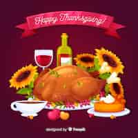 Vecteur gratuit fond de thanksgiving day design plat avec la turquie