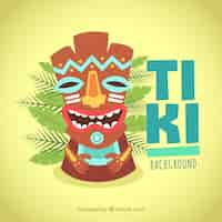 Vecteur gratuit fond tiki avec masque tribal dans un design plat