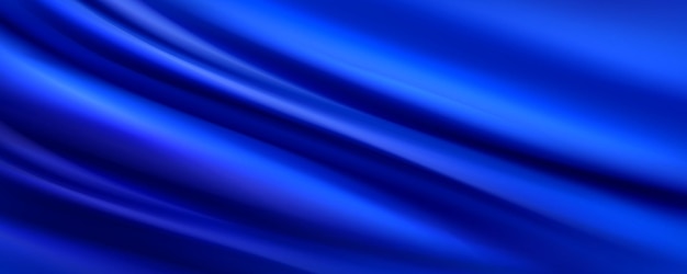 Fond De Tissu De Soie Bleu Avec Ondulations Liquides Et Effet De Plis Illustration Vectorielle Réaliste De La Texture Du Tissu De Satin Marine Avec Flux D'ondes Matériau De Draperie Lisse Et Doux Ou Surface De Rideau De Luxe
