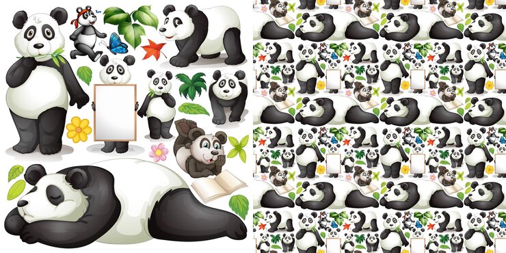 Vecteur gratuit fond transparent avec panda mignon