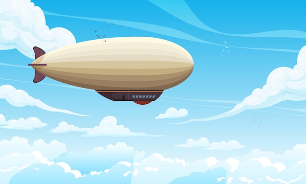 Vecteur gratuit fond de transport de passagers vintage avec zeppelin et symboles de voyage aérien illustration vectorielle réaliste
