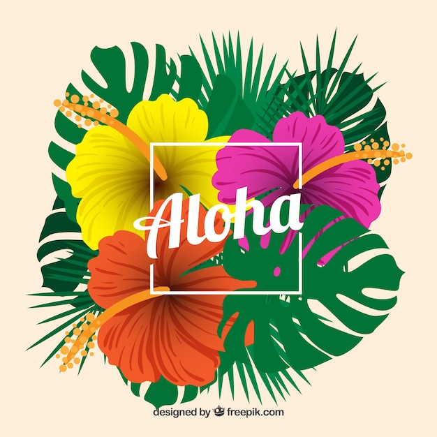 Fond tropical aloha avec des fleurs colorées