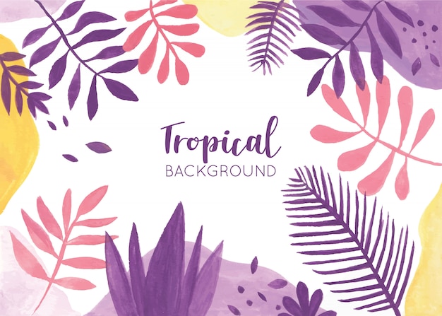 Vecteur gratuit fond tropical coloré avec des feuilles d'aquarelle