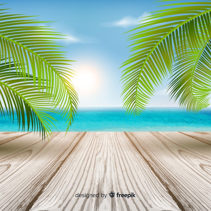 Vecteur gratuit fond tropical coloré avec des feuilles et du parquet
