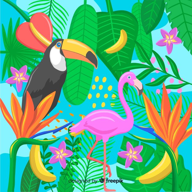 Fond tropical dessiné à la main