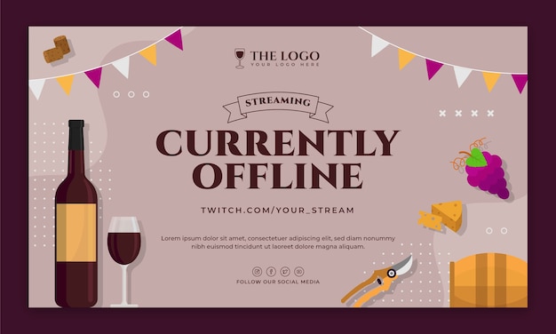 Vecteur gratuit fond de twitch de fête du vin design plat