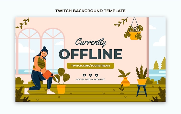 Vecteur gratuit fond de twitch hors ligne de jardinage design plat