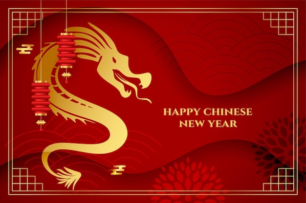 Vecteur gratuit fond de vacances du nouvel an chinois 2024 une année de dragon