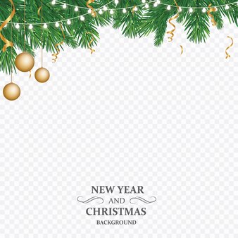 Fond de vacances d'hiver. bordure avec branche d'arbre de noël isolé sur fond transparent. il est utilisé pour les cartes de nouvel an, les bannières, les en-têtes, les affiches de fête.