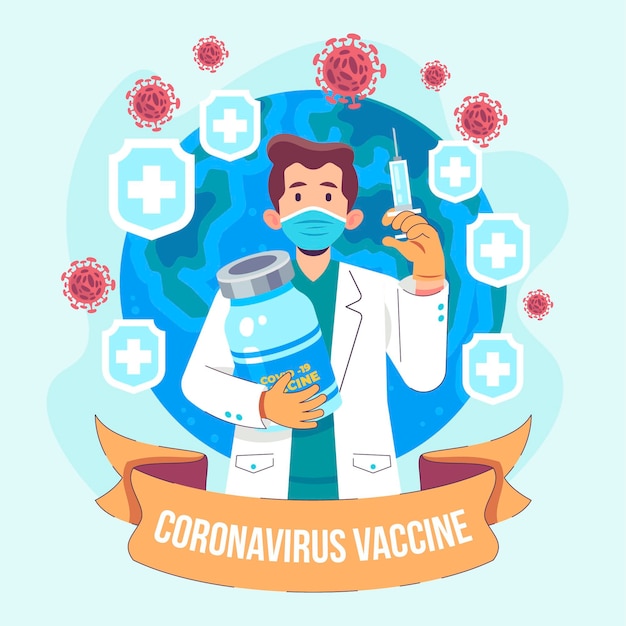 Vecteur gratuit fond de vaccin contre le coronavirus dessiné à la main